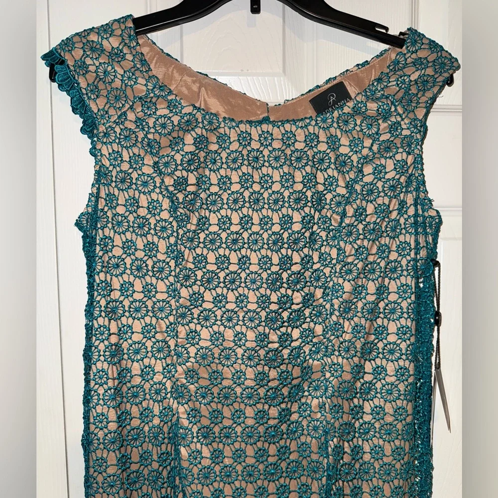 👗 NWT! Adrianna Papell Crochet Lace Teal Dress - Picture 5 of 11